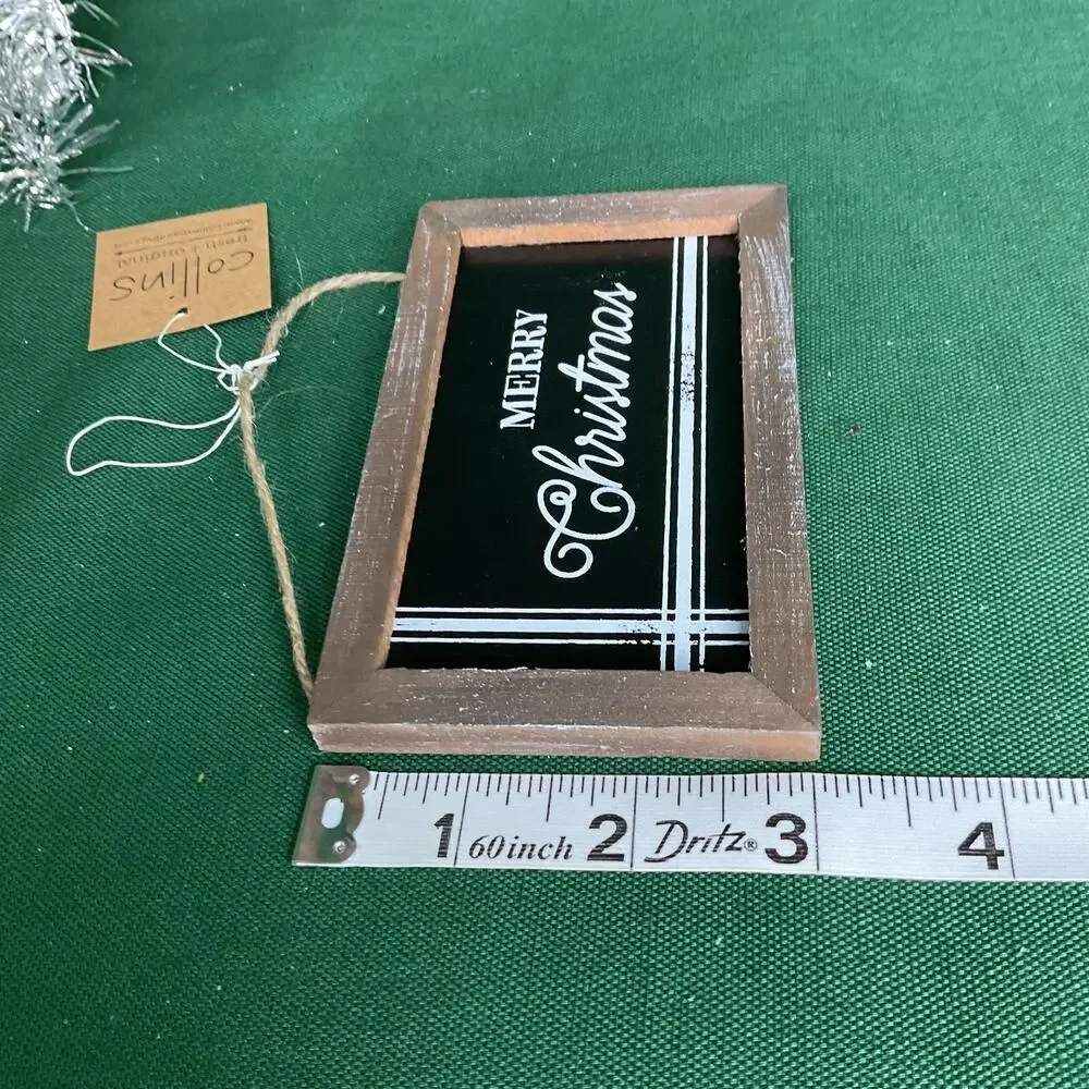 Merry Christmas Framed Chalkboard Style Ornament | Rustic Wooden Tree Decor